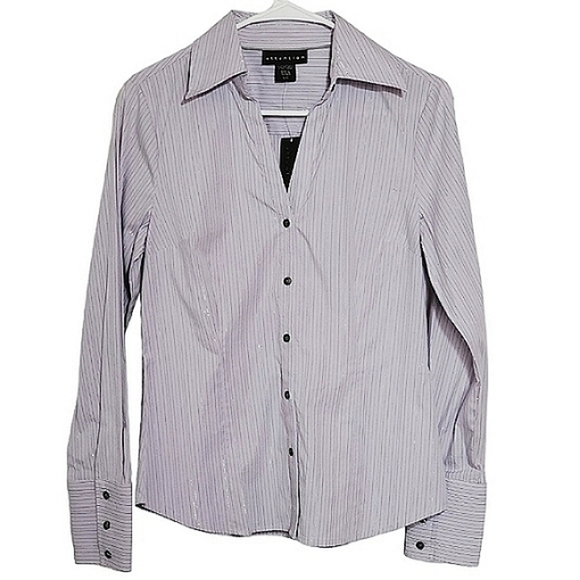 1046 * Attention Striped Button Down Long Sleeve Purple Size S NWT - Picture 1 of 9
